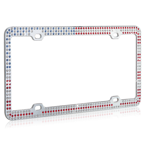 American Flag Patriotic Chrome Metal License Plate Frame with Crystals